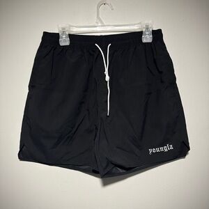 YoungLA Black Athletic Shorts with White Drawstring